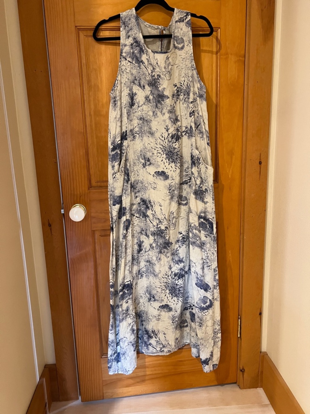 Blue and White Floral Sleeveless Maxi Dress